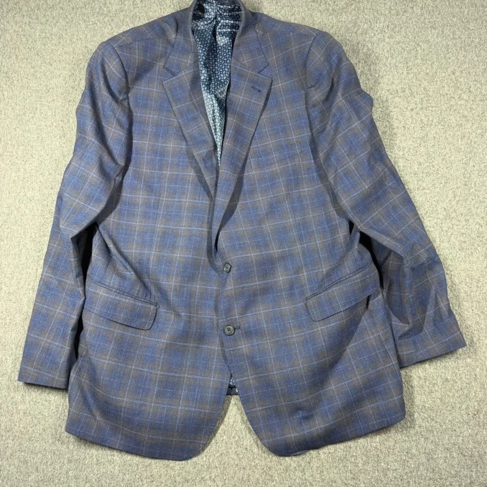Giles & Jasper Mens Blue Plaid Wool Blend 2 Piece Suit 50L 44W 30L Blazer Pants